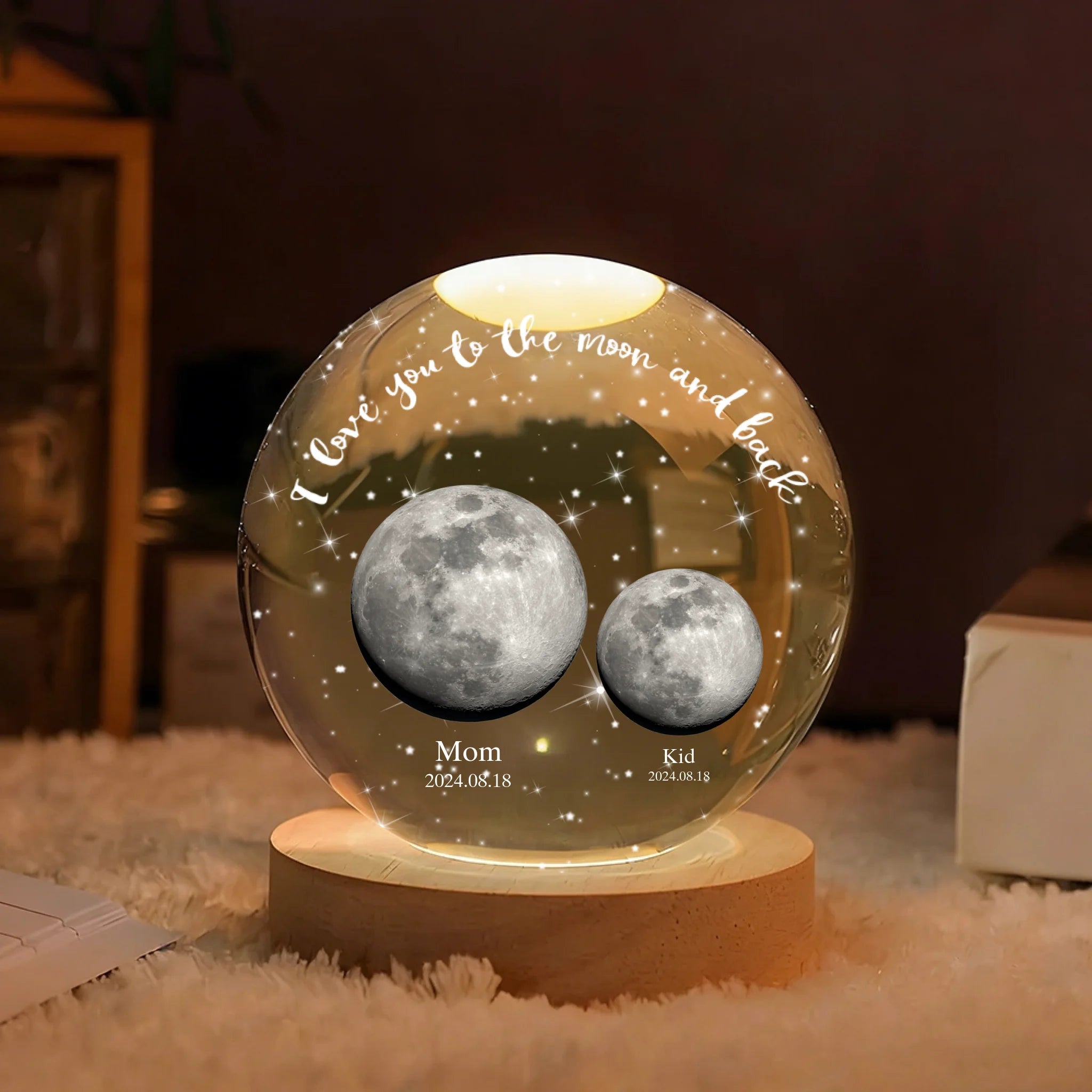 Moon phase personalized crystal globe lamp
