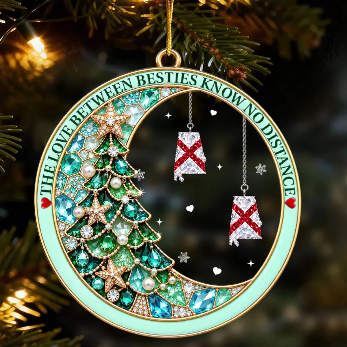 The Rhinestone Long Distance Besties - Personalized Acrylic Ornament - Christmas Acrylic Ornament