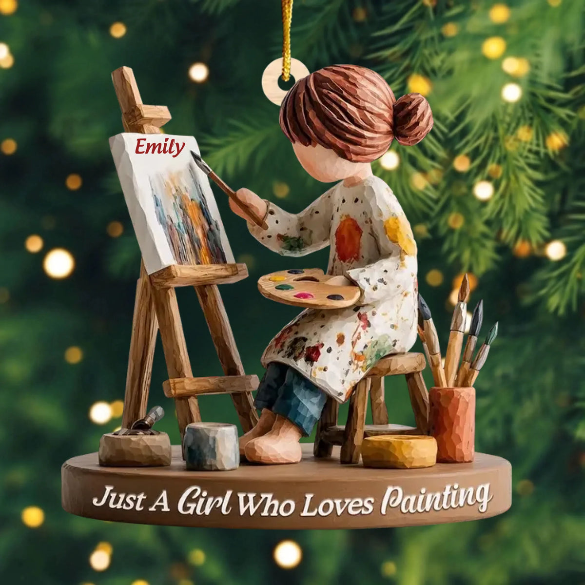 Personalized Artist Christmas Ornament, Girl Who Loves Painting Drawing Gift