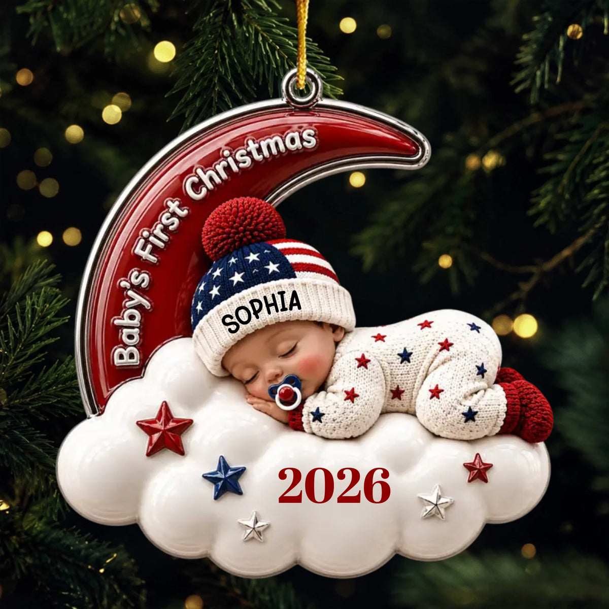 Baby’s First Christmas Moon Ornament 2026 - Real 3D Raised Ornament