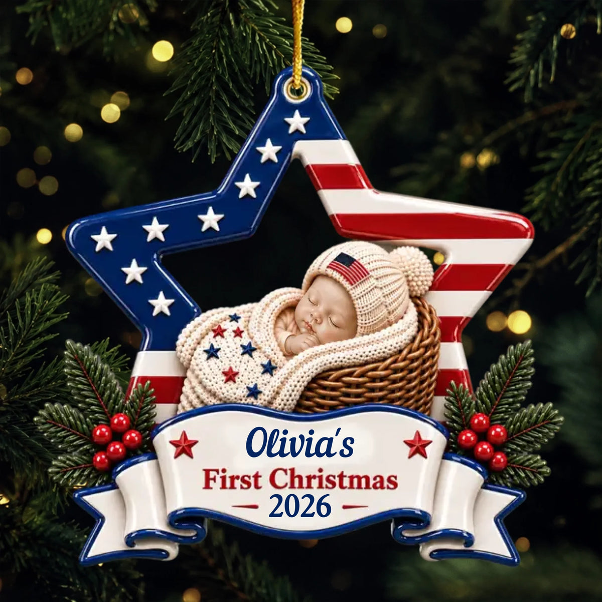 America 250 Star Christmas Love - Real 3D Raised Ornament