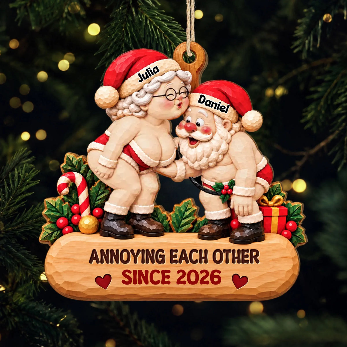 Growing Old Together Santa Couple Wooden Ornament - Personalized Christmas Gifts for Couples