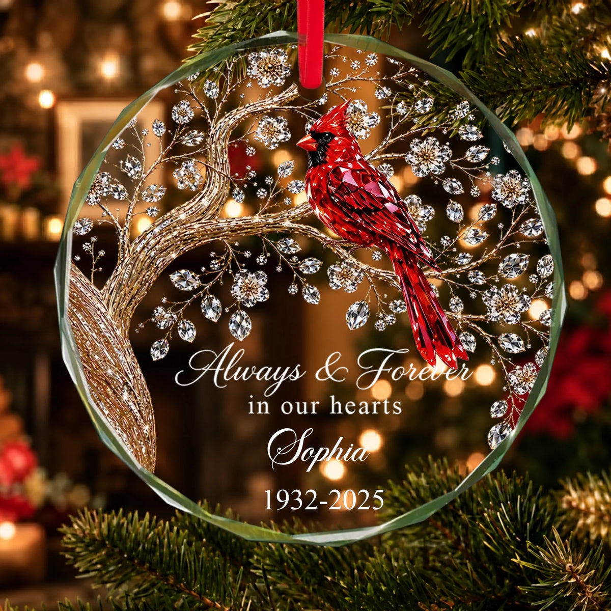 Always And Forever in Our Hearts - Personalized Glass Ornament - Heartfelt Memory Sympathy Keepsake for Loved Ones