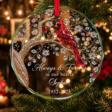 Always And Forever in Our Hearts - Personalized Glass Ornament - Heartfelt Memory Sympathy Keepsake for Loved Ones