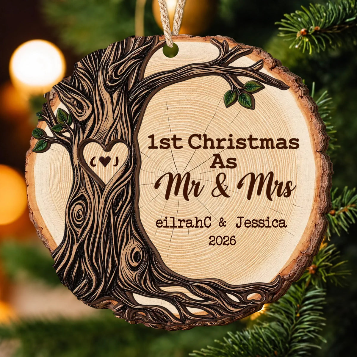 1st Christmas As Mr & Mrs Christmas Couple Gifts 2 Layers Ornament - Personalized Ornament
