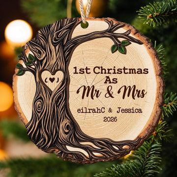 1st Christmas As Mr & Mrs Christmas Couple Gifts 2 Layers Ornament - Personalized Ornament