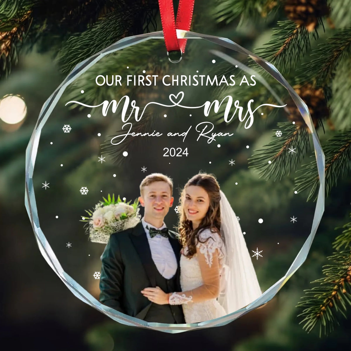 Our First Christmas As Mr & Mrs - Custom Newlywed Couple Photo - Personalized Ornament