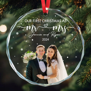 Our First Christmas As Mr & Mrs - Custom Newlywed Couple Photo - Personalized Ornament