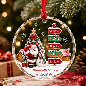 Family Names Santa & Snowman Glass Ornament - Personalized Christmas Gifts