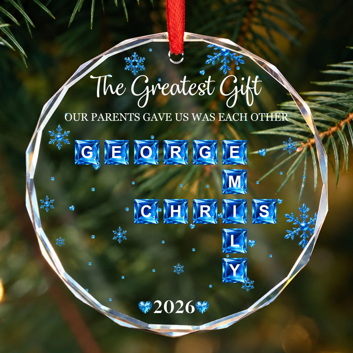 Brothers & Sisters Forever Linked Together - Custom Scrabble Crosswords Family Names - Personalized Ornament