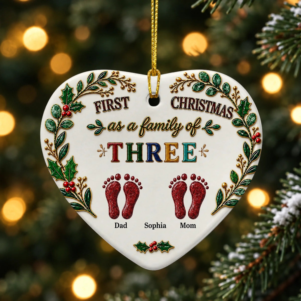 Our First Christmas 2026 - Personalized 3D Effect Heart Ceramic Ornament