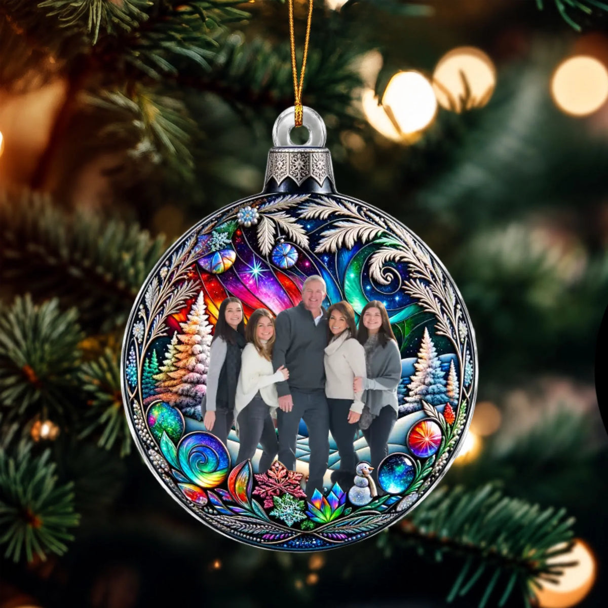 Custom Photo Family In Christmas Ball - Personalized Acrylic Photo Ornament