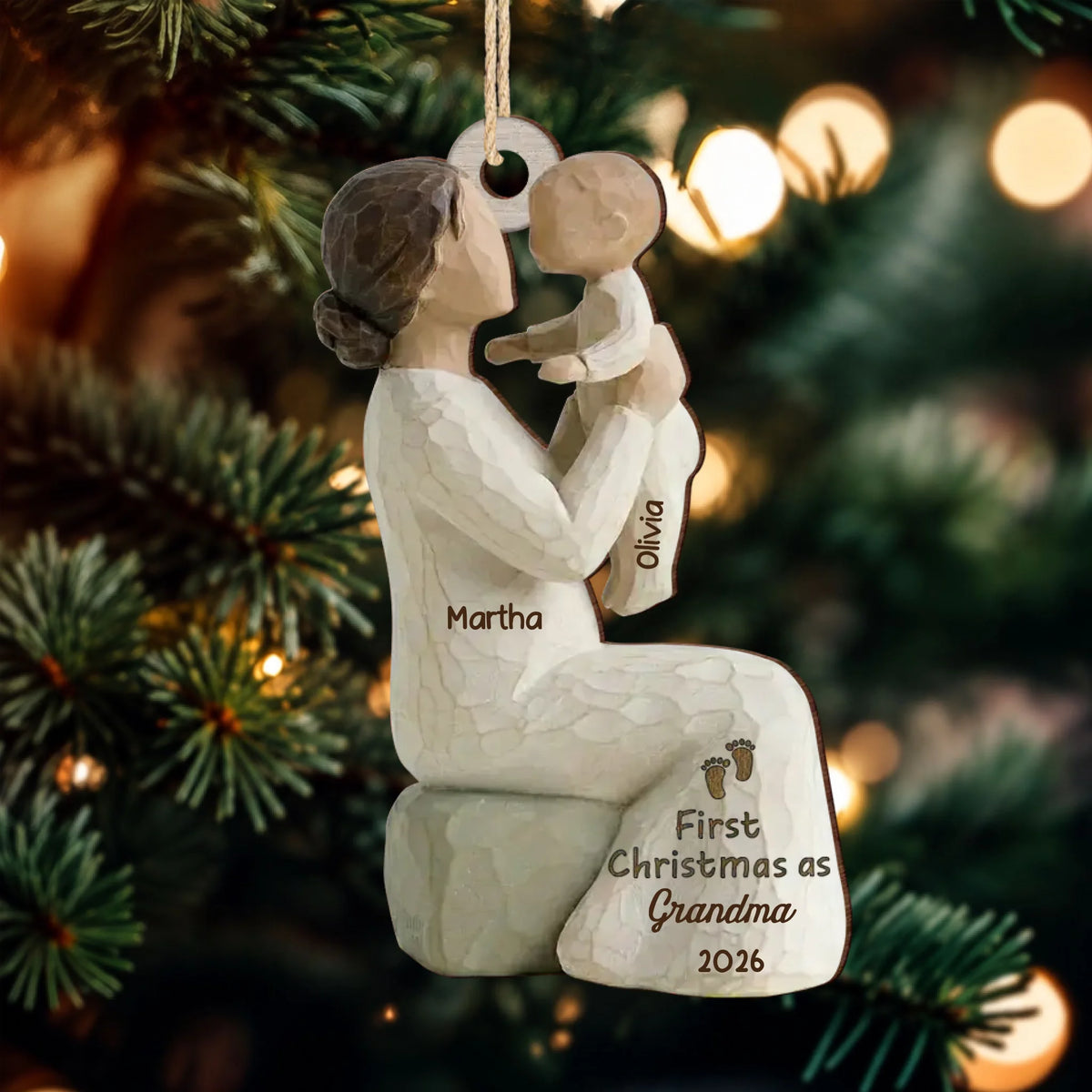 3D Effect First Christmas As Mom Grandma - Personalized Wooden Ornament