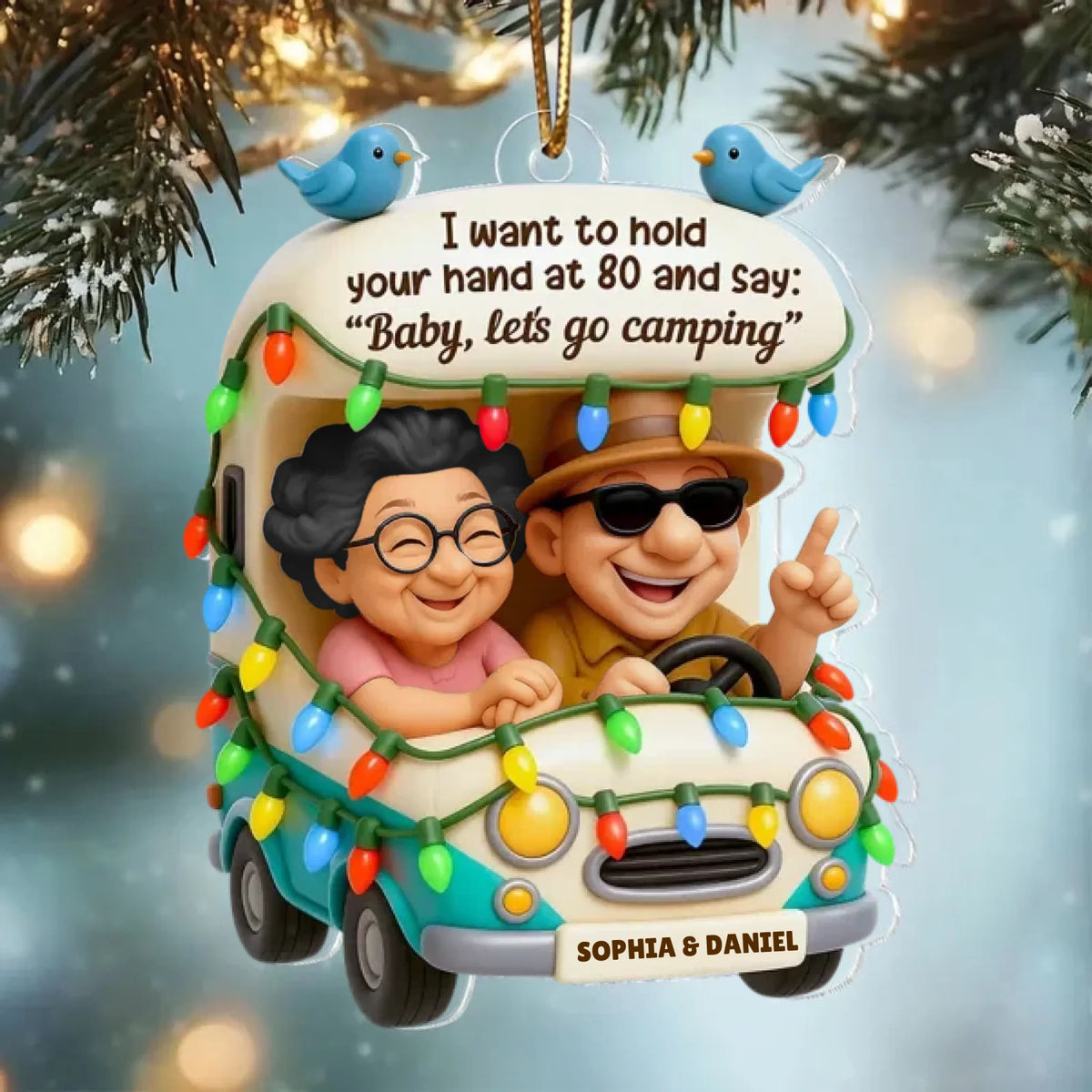 Baby Let's Go Camping Old Couple - Personalized Acrylic Ornament - Heartwarming Gift For Him, For Her, For Couple