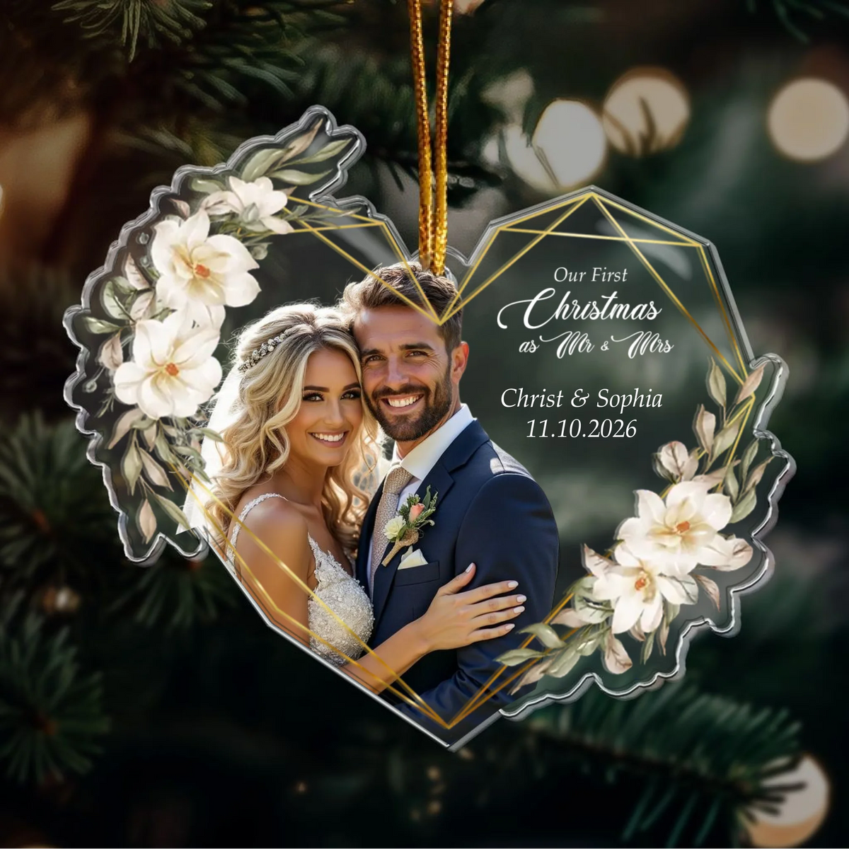 Our First Christmas Married As Mr & Mrs - 1st Xmas Together - Personalized Acrylic Photo Ornament