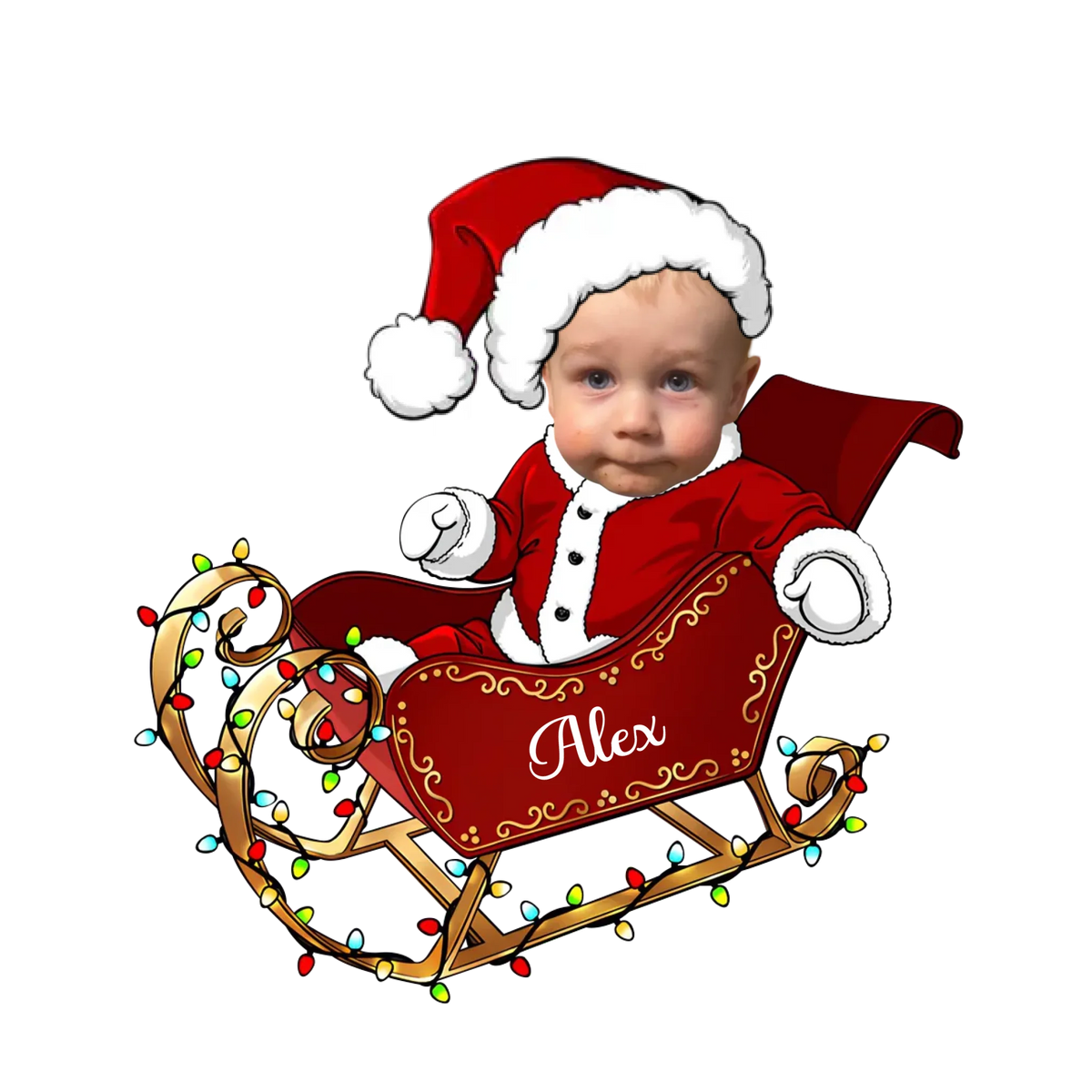 Custom Face Adorable Baby With Santa Sleigh - Personalized Acrylic Photo Ornament