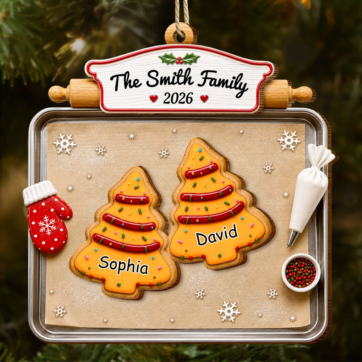 Christmas Cookies Family - Personalized 2-Layered Wooden Ornament