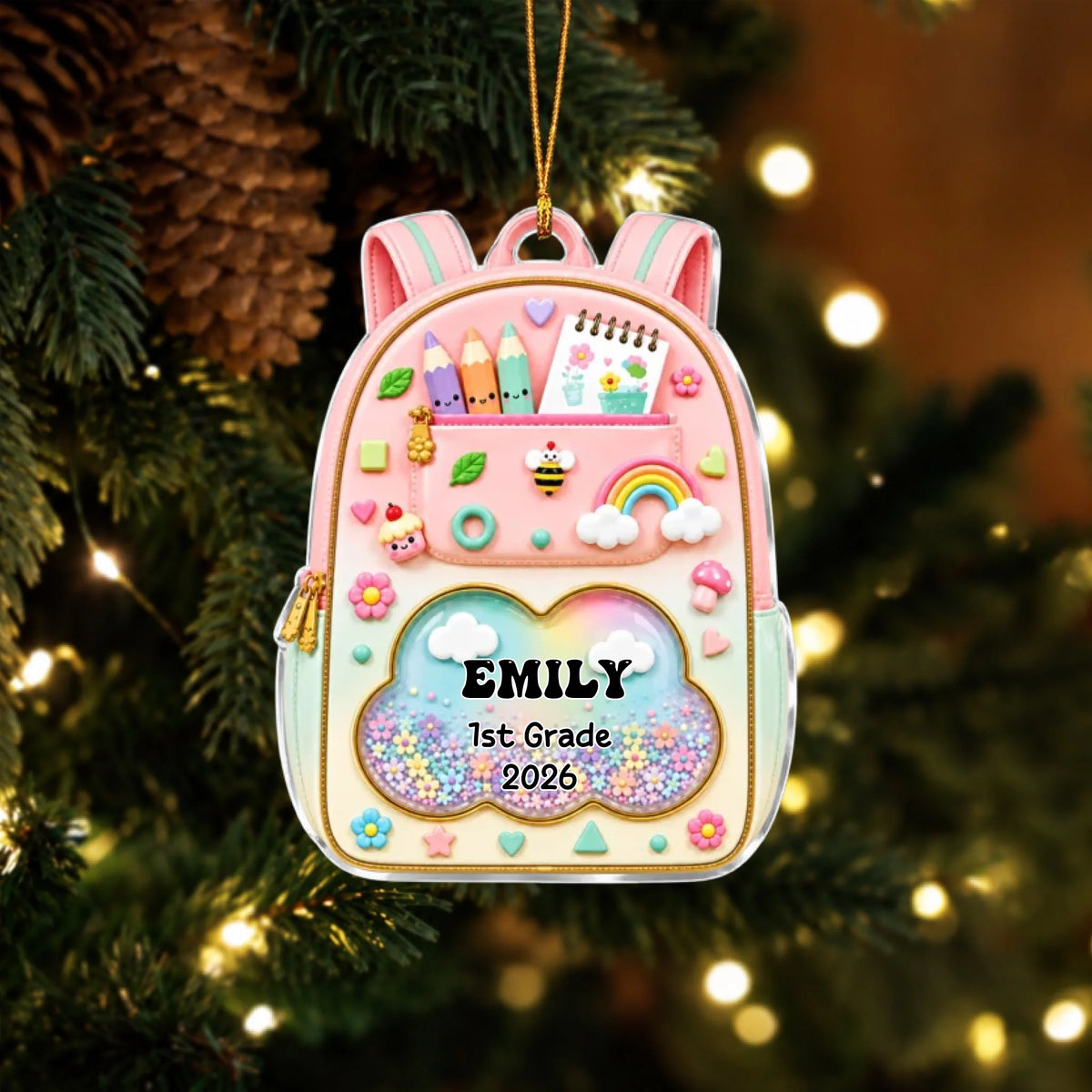 School Year Backpack Acrylic Ornament - Personalized Kids Christmas Gifts