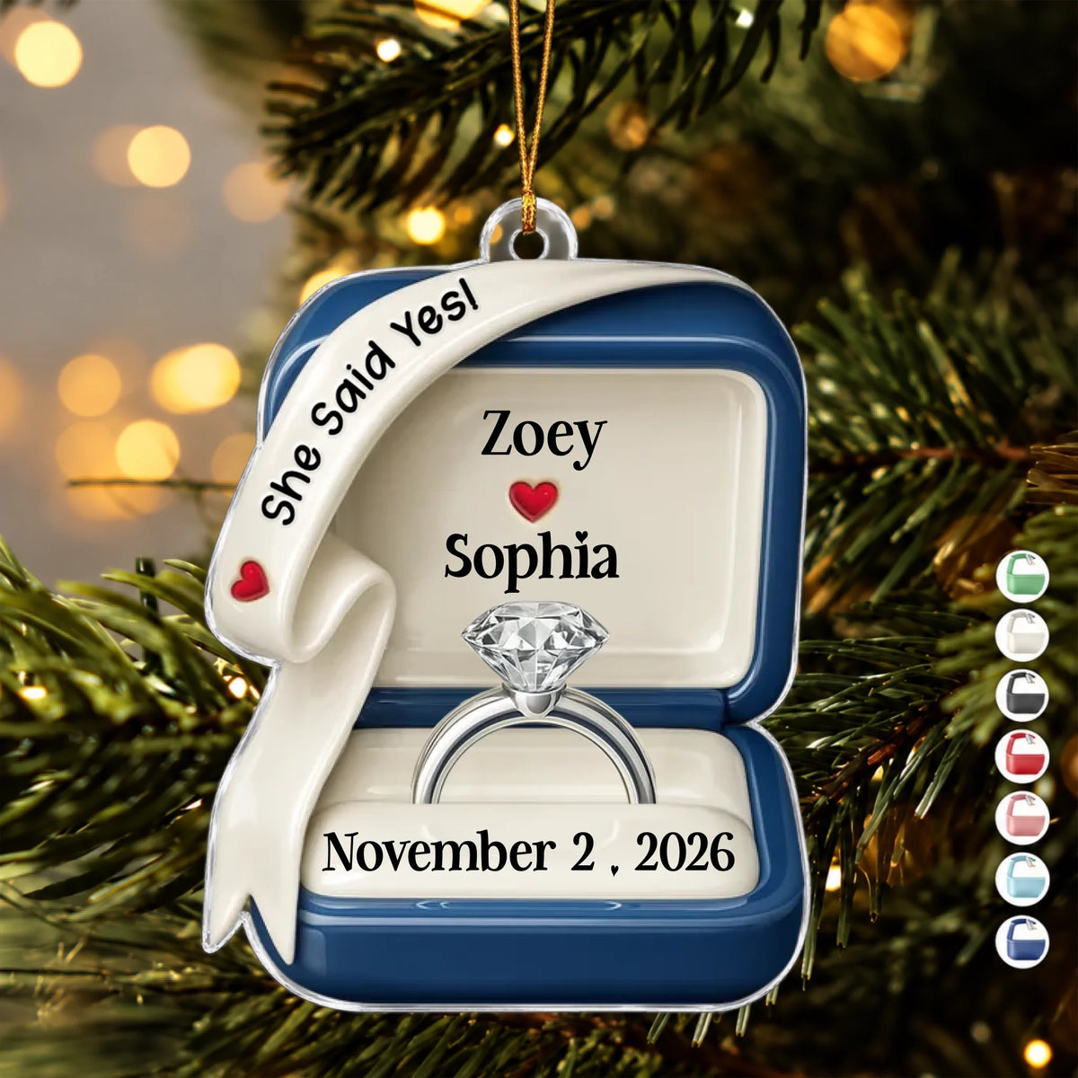 She Said Yes Engaged Married Ceramic Effect Ring Box - Personalized Custom Shaped Acrylic Ornament