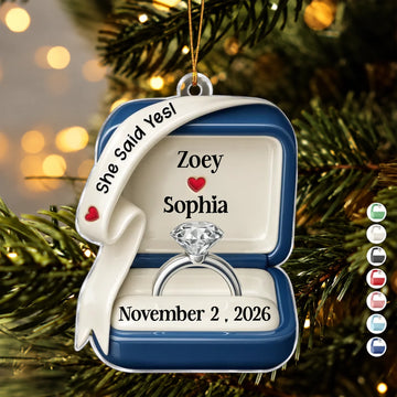 She Said Yes Engaged Married Ceramic Effect Ring Box - Personalized Custom Shaped Acrylic Ornament