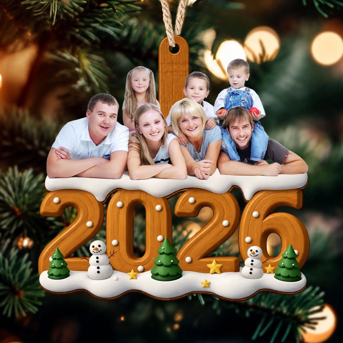 Custom Photo Christmas Family - Personalized Custom Shaped Wooden Ornament