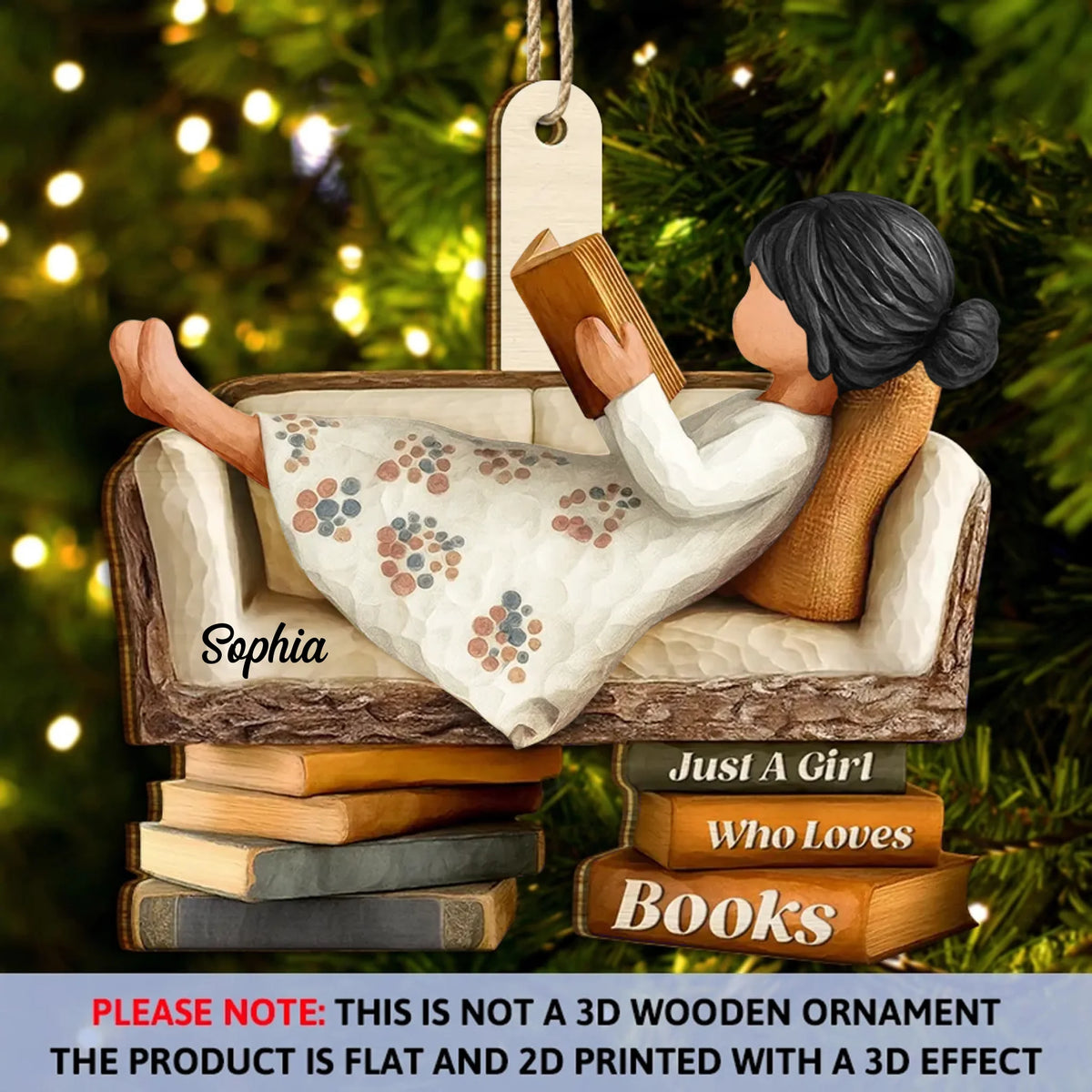 3D Effect Just A Girl Who Loves Books - Personalized Custom Shaped Wooden Ornament