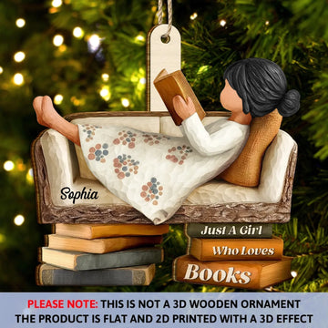 3D Effect Just A Girl Who Loves Books - Personalized Custom Shaped Wooden Ornament