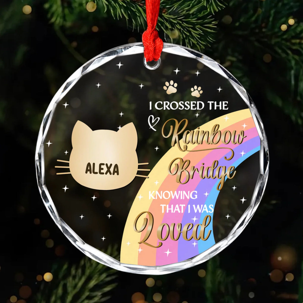 I Crossed The Rainbow Bridge Memorial Pet - Personalized Circle Glass Ornament