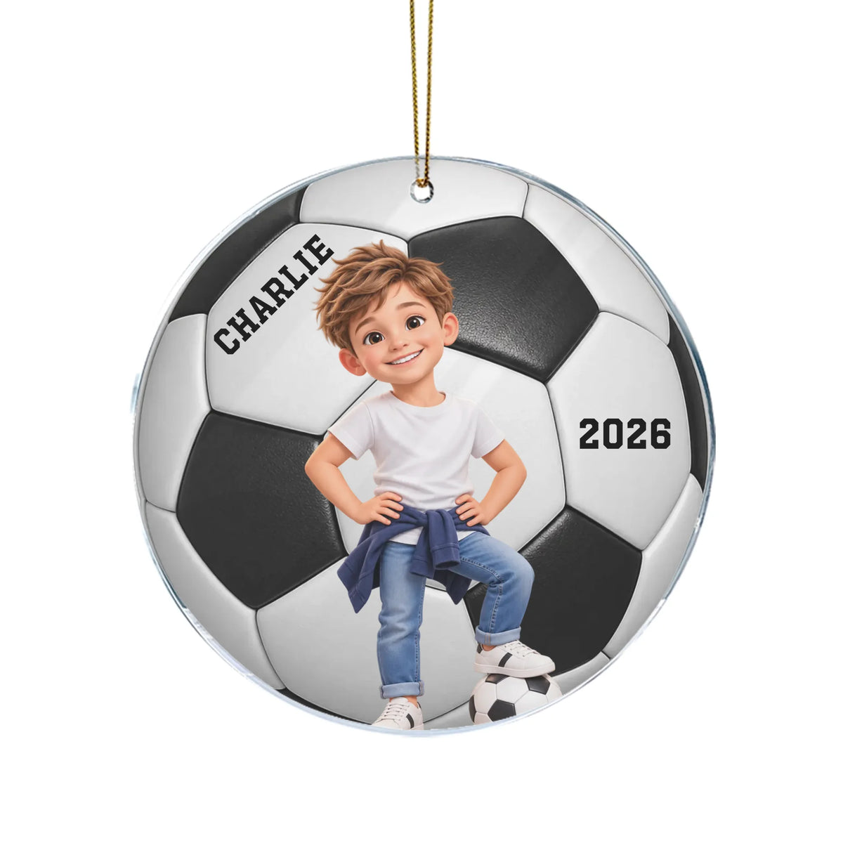 3D Effect Soccer Girl Boy - Personalized Custom Shaped Acrylic Ornament