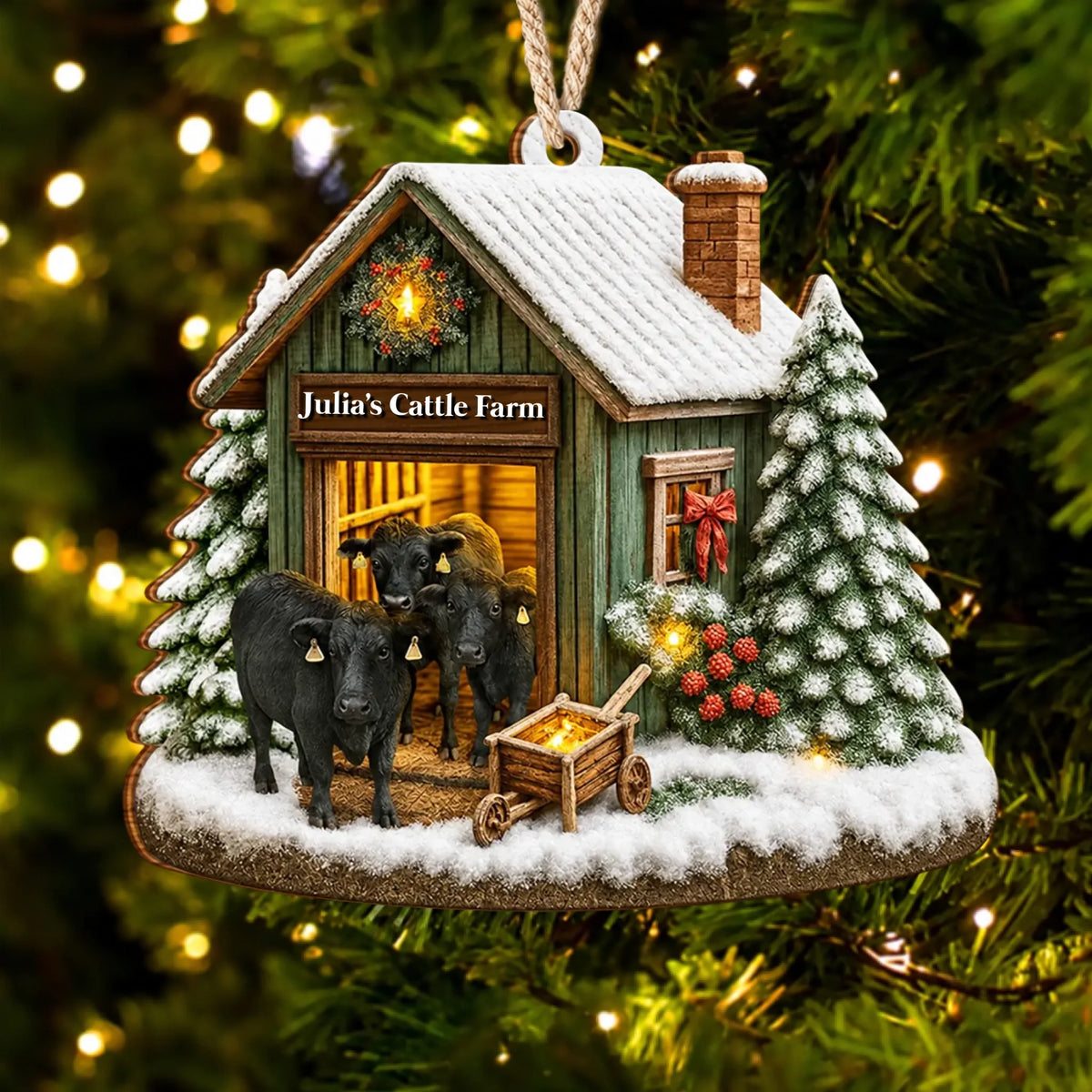 Christmas Cattle Farm - Personalized Custom Shaped Wooden Ornament